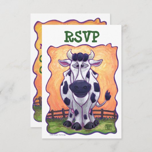 Niedliches Kuh Party Center UAWG RSVP Karte (Vorne/Hinten)
