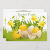 Niedliches Küken-, Ei-u. Narzissen-Ostern-Party Einladung (Vorne/Hinten)