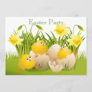Niedliches Küken-, Ei-u. Narzissen-Ostern-Party Einladung