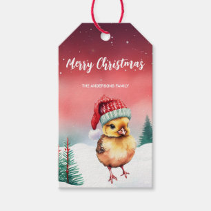 Niedliches Küken Huhn Weihnachten Party Schneekind Geschenkanhänger