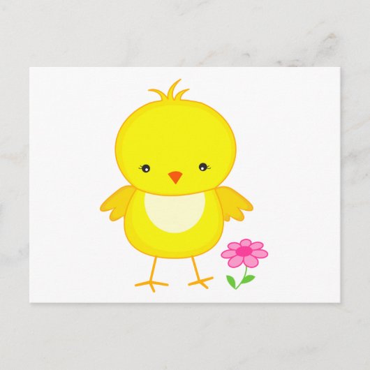 Niedliches Küken mit Blume Postkarte (Vorderseite)