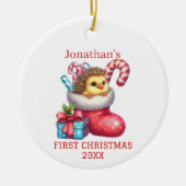 Niedliches Küken mit Igel Weihnachten Keramik Ornament (Vorne)