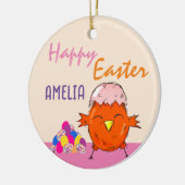 Niedliches Küken mit Ostereiern Frohe Ostern Keramik Ornament (Links)