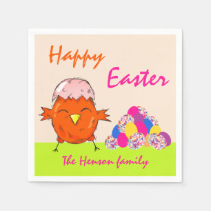 Niedliches Küken mit Ostereiern Frohe Ostern Serviette