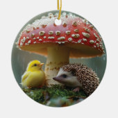 Niedliches Küken und Igel, das sich unter einem Pi Keramik Ornament (Vorne)
