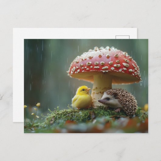 Niedliches Küken und Igel, das sich unter einem Pi Postkarte (Vorne/Hinten)