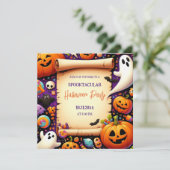 Niedliches Kürbis Halloween-Party Orange Lila Einladung (Stehend Vorderseite)