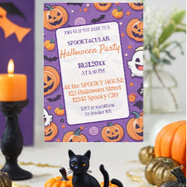 Niedliches Kürbis Halloween-Party Orange Lila Einladung