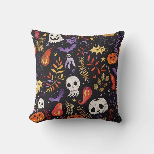 Niedliches Kürbis- und Schädelmuster Kissen (Vorderseite)