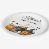 Niedliches Kürbisgeschlecht, neutrale Halloween-Ki Pappteller (Schrägansicht)