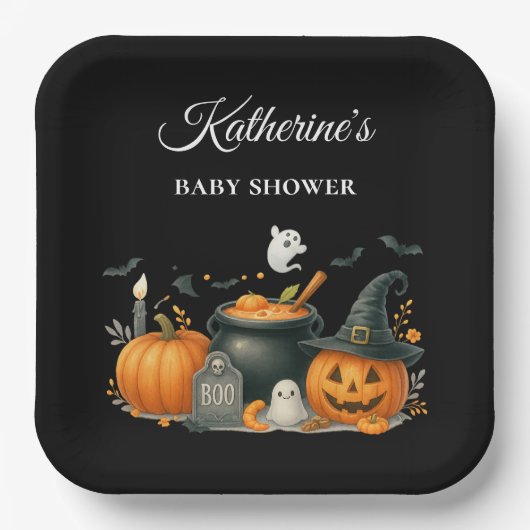 Niedliches Kürbisgeschlecht, neutrale Halloween-Ki Pappteller (Vorderseite)