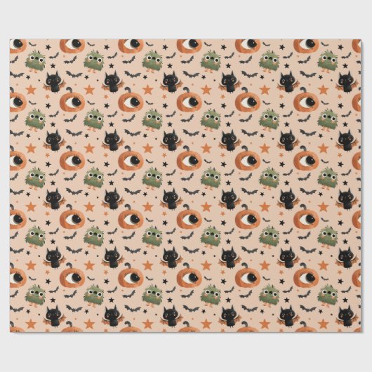 Niedliches Kürbismonster und Bat Pattern Halloween Geschenkpapier (Flach)