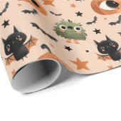 Niedliches Kürbismonster und Bat Pattern Halloween Geschenkpapier (Rolleneckpunkt)