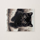Niedliches Kurzes Haar Schwarze Katze Jigsaw Puzzl Puzzle (Horizontal)