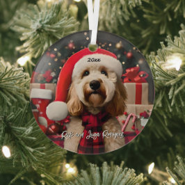 Niedliches Labradoodrom mit Weihnachtsmannmütze Ornament Aus Glas