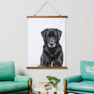 Niedliches Labrador Black Doppy-Welpen Wandteppich Mit Holzrahmen