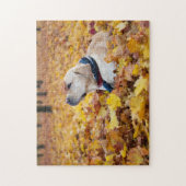 Niedliches Labrador Hund in Herbstlauben Puzzle (Vertikal)