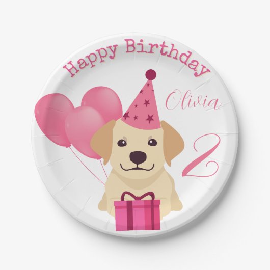 Niedliches Labrador Retriever Happy Birthday Paper Pappteller (Vorderseite)