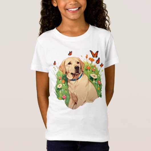 Niedliches Labrador Retriever mit Schmetterlingen T-Shirt (Vorderseite)