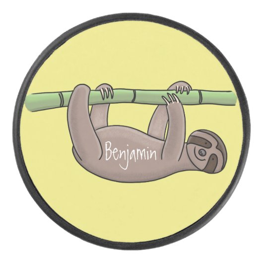 Niedliches Lächeln auf Bambus-Cartoon-Illustration Eishockey Puck (Vorderseite)