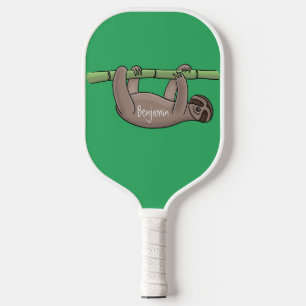 Niedliches Lächeln auf Bambus-Cartoon-Illustration Pickleball Schläger