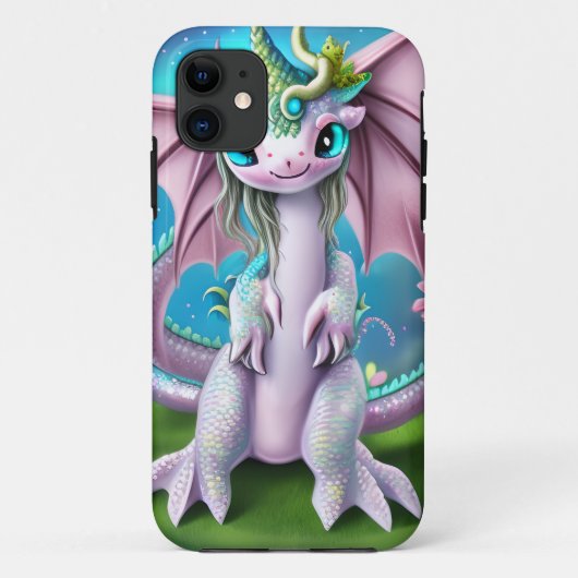 Niedliches Lächeln Baby Dragon mit Blume Case-Mate iPhone Hülle (Rückseite)