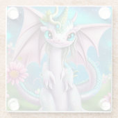 Niedliches Lächeln Baby Dragon mit Blume Glasuntersetzer (Rückseite)