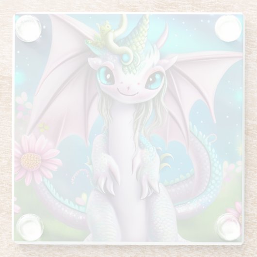 Niedliches Lächeln Baby Dragon mit Blume Glasuntersetzer (Rückseite)