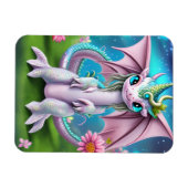 Niedliches Lächeln Baby Dragon mit Blume Magnet (Horizontal)