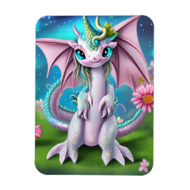 Niedliches Lächeln Baby Dragon mit Blume Magnet