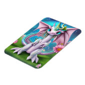 Niedliches Lächeln Baby Dragon mit Blume Magnet (Linke Seite)