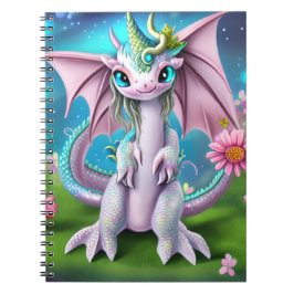 Niedliches Lächeln Baby Dragon mit Blume Notizblock