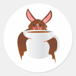 Niedliches Lächeln Bat mit Dampf-Cup Kaffeeaufkleb Runder Aufkleber