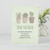 Niedliches Lächeln Cactus Trio Aquarelldesign Save The Date (Stehend Vorderseite)