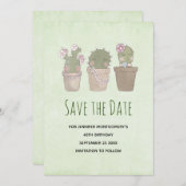Niedliches Lächeln Cactus Trio Aquarelldesign Save The Date (Vorne/Hinten)
