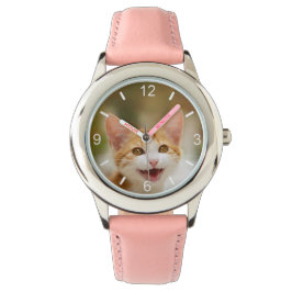 Niedliches Lächeln Kitten Face Funny Cat Meow Foto Armbanduhr