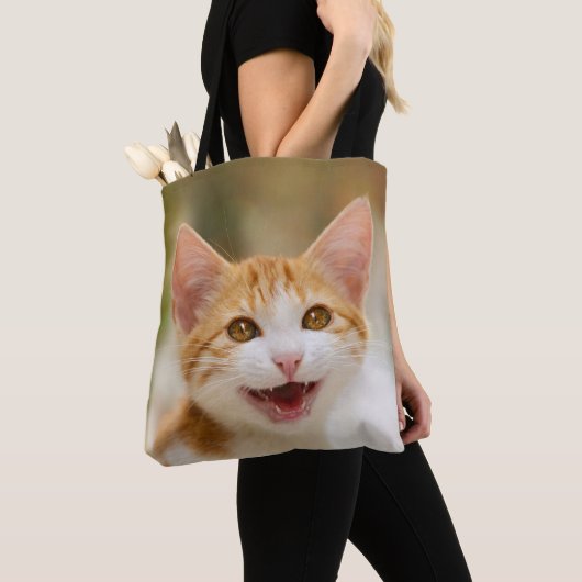 Niedliches Lächeln Kitten Face Funny Cat Meow Foto Tasche (Von Nahem)