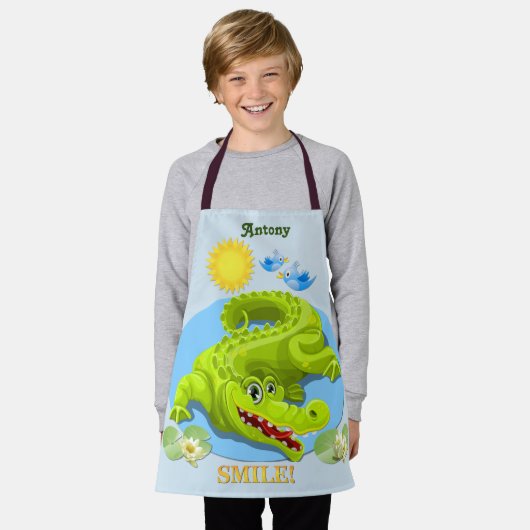 Niedliches Lächeln Krokodile Personalisierte Kinde Schürze (Getragen)
