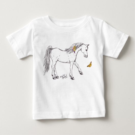 Niedliches Lächeln Pferd mit Schmetterling-Shirts Baby T-shirt (Vorderseite)