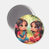 Niedliches Lächeln Radha Rani mit Freunden Magnet (Vorderseite/Rückseite)