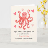 Niedliches Lächeln Roter Oktopus Herzlichen Glückw Karte (Gelbe Blume)