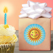 Niedliches Lächeln Sun Gelb Orange Blau Runder Aufkleber