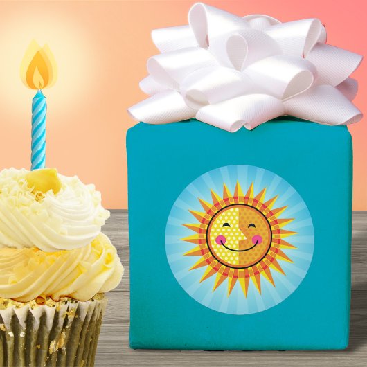 Niedliches Lächeln Sun Gelb Orange Blau Runder Aufkleber