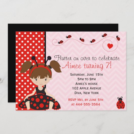 Niedliches Ladybird Ladybug Mädchenteam Einladung (Vorne/Hinten)