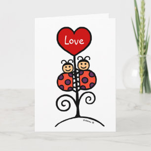 Niedliches Ladybug Couple zeichnend Feiertagskarte