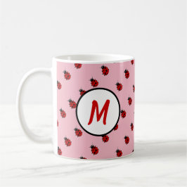 Niedliches Ladybug Muster Monogramm in Rosa und Ro Kaffeetasse
