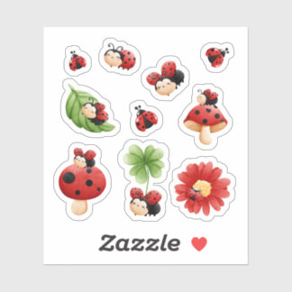 Niedliches Ladybug Sticker Set - Whimsical Nature 