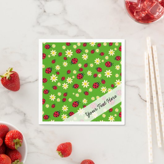 niedliches Ladybug und dunkle Blume grün Serviette (Beispiel)