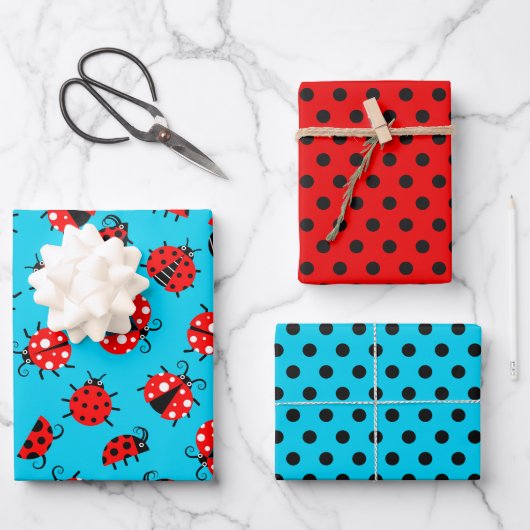Niedliches Ladybugs Wrapping Paper Set 3 Geschenkpapier Set (Vorderseite)