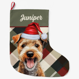 Niedliches Lakeland Terrier Holiday Kariert Custom Großer Weihnachtsstrumpf
